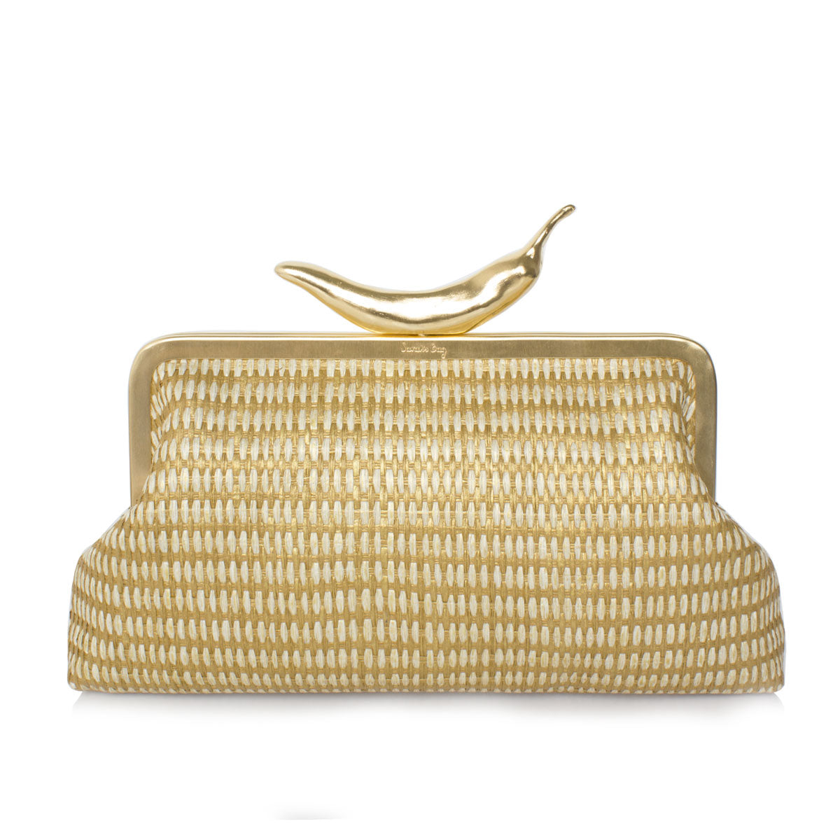 chili gold straw classic clutch bag with shoulder chain