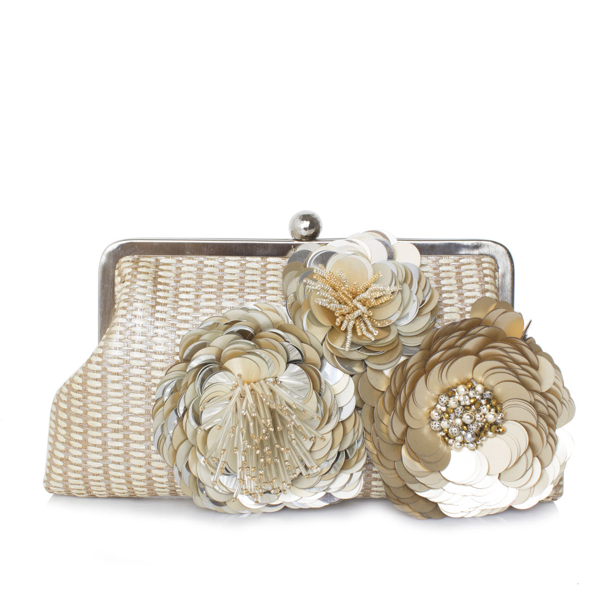 flora champagne classic clutch bag with shoulder chain