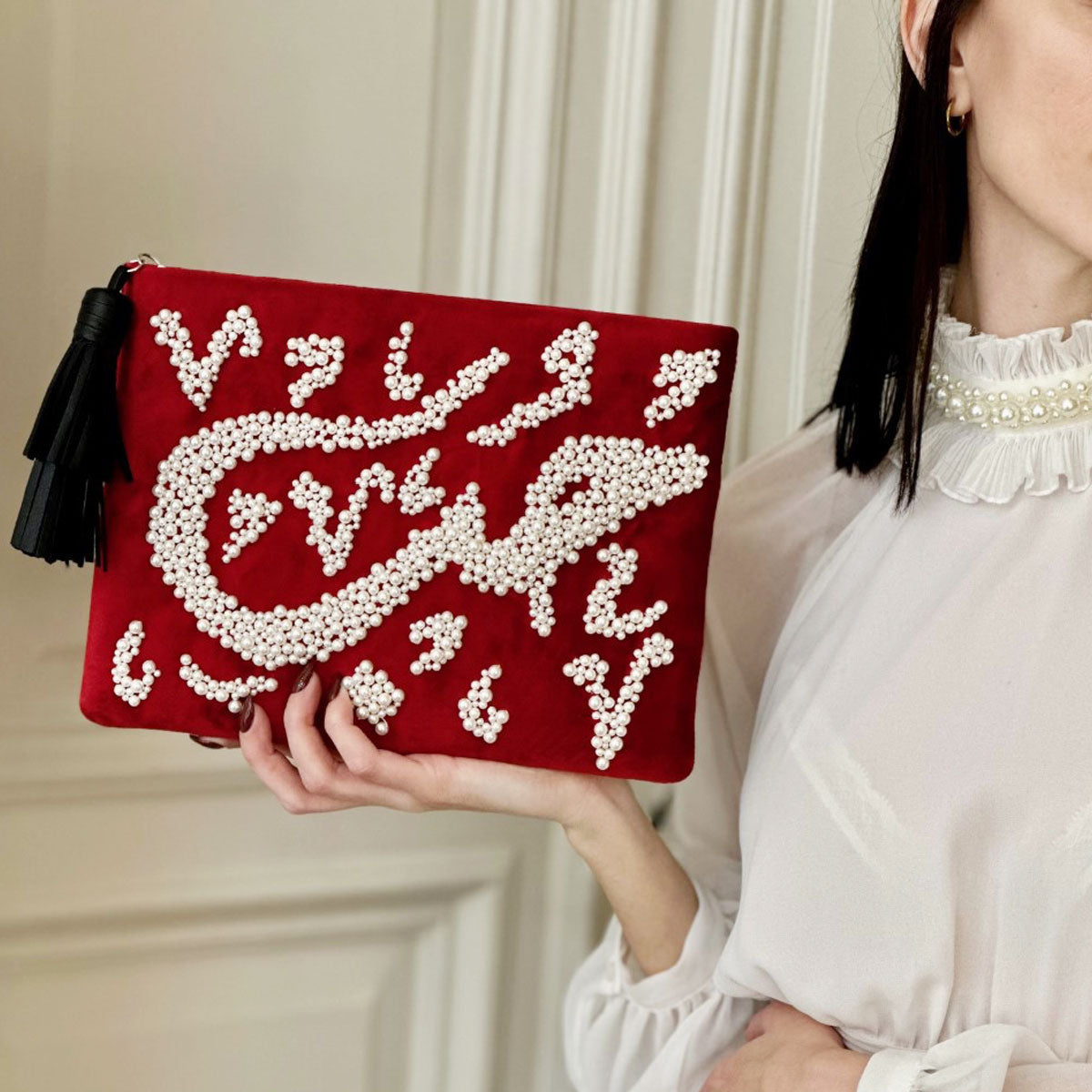 hobb loulou red velvet pouch pouch bag