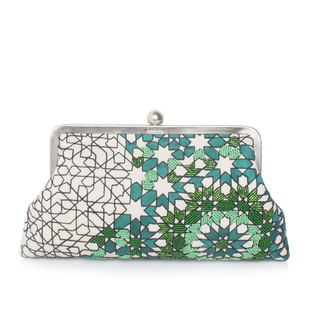 arabesque emerald classic clutch bag with shoulder chain