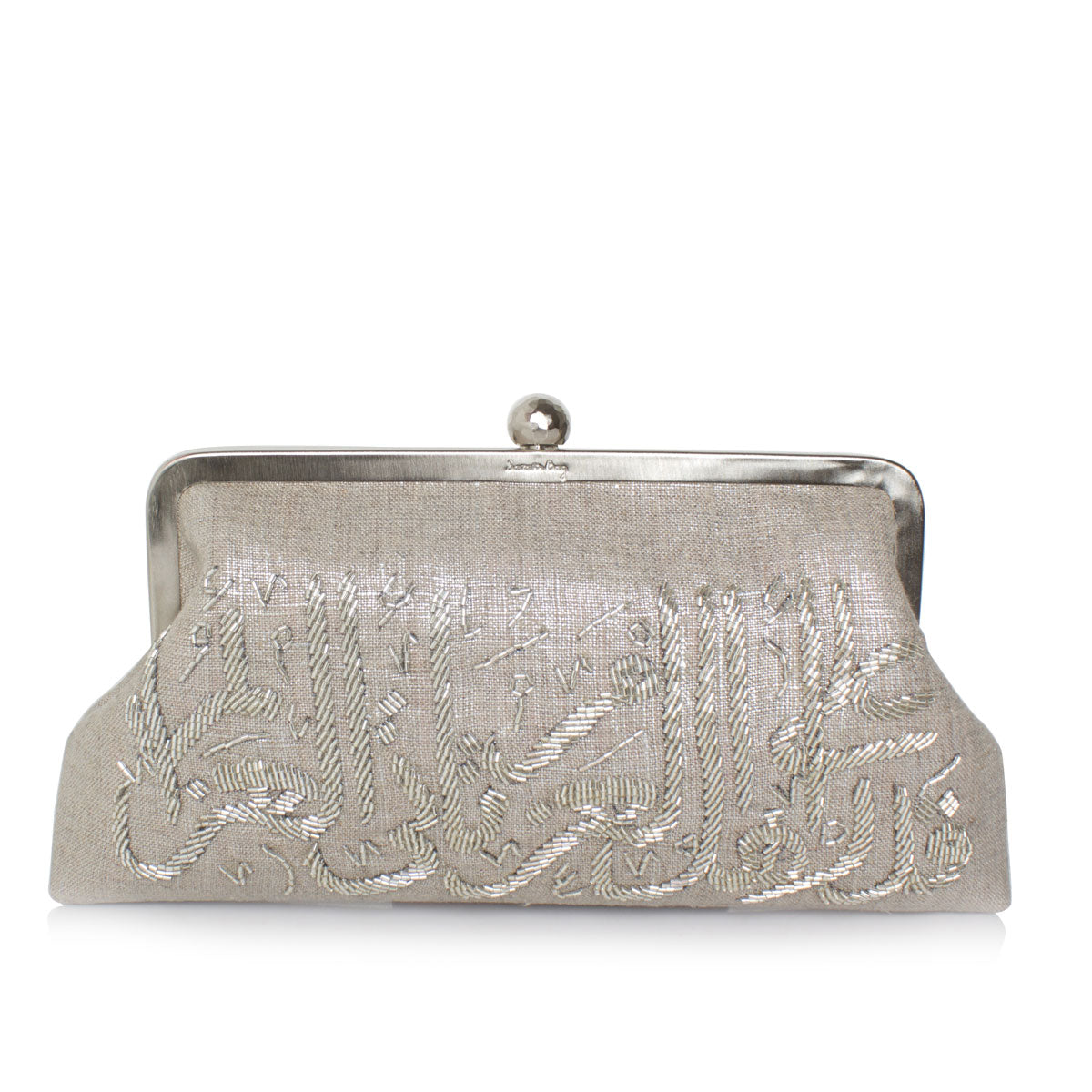 calligraphy silver classic clutch bag with shoulder chain