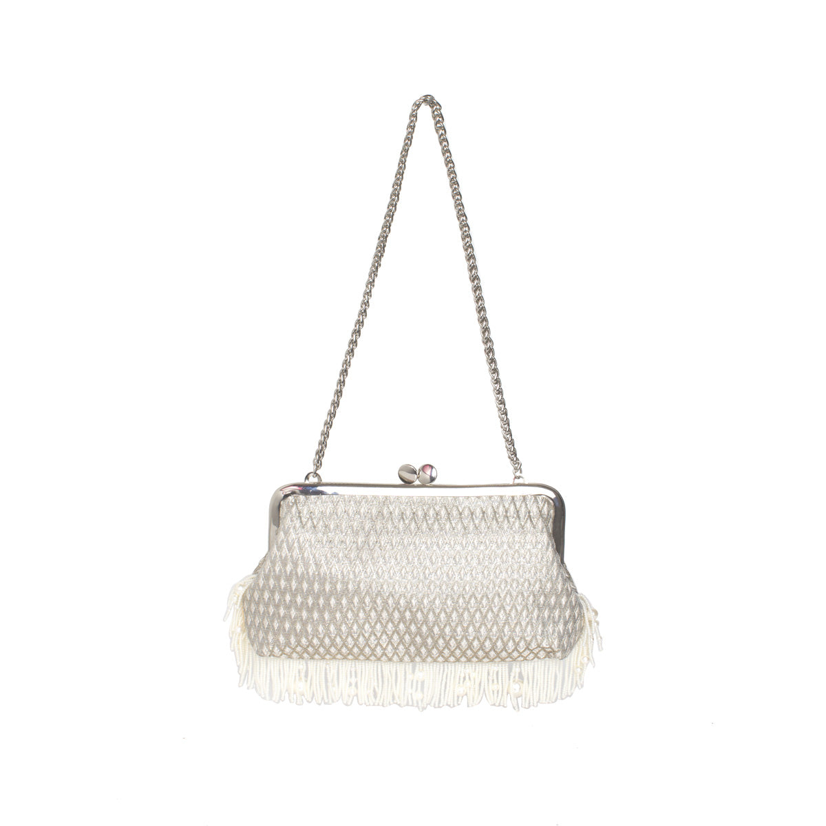 pearl fringes marquise silver hold me clutch bag with shoulder chain