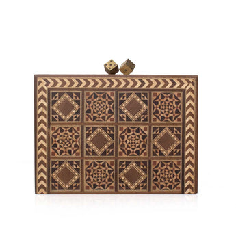 Backgammon Bag – Handcrafted clutch by Sarah's Bag featuring intricate geometric patterns and inlaid design