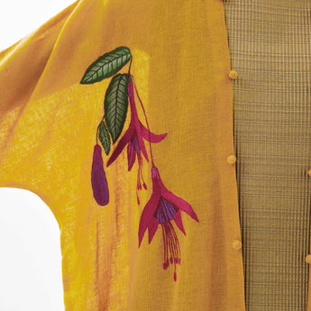 BIRD OF PARADISE ON MUSTARD ABAYA