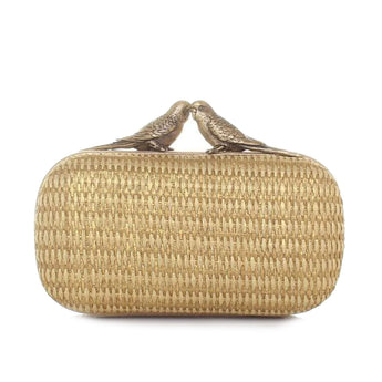 BIRDS GOLD STRAW BOX CLUTCH