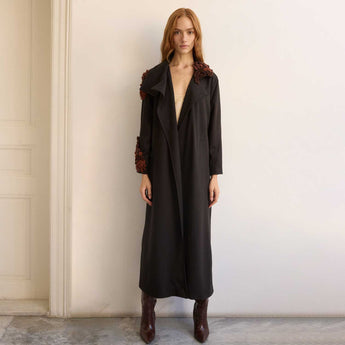 BROWN MOSS ON BLACK SUEDE COAT