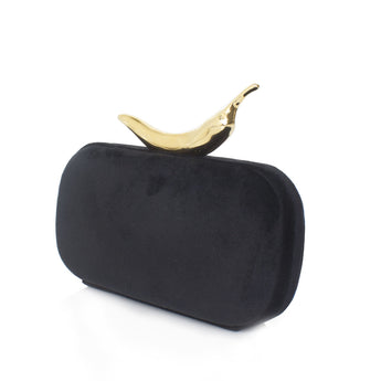 CHILI ON BLACK VELVET BOX CLUTCH