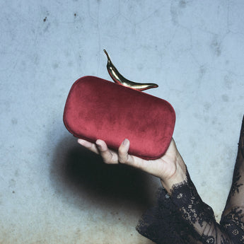 CHILI ON RED VELVET BOX CLUTCH