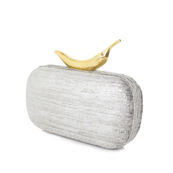 CHILI ON SILVER VELVET BOX CLUTCH