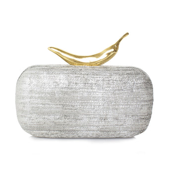 CHILI ON SILVER VELVET BOX CLUTCH