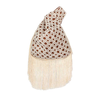 White crocheted clutch bag on havane  slip bag on a white background