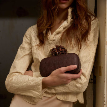 DHALIA CRYSTAL ON BROWN LEATHER BOX CLUTCH