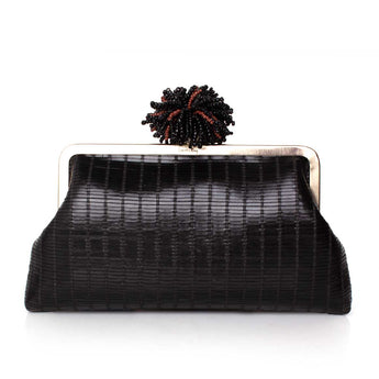 DHALIA ON BLACK LEATHER CLASSIC BAG