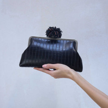 DHALIA ON BLACK LEATHER CLASSIC BAG