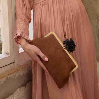 DHALIA ON BROWN SUEDE CLASSIC BAG