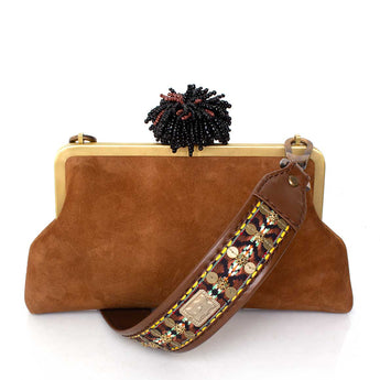 DHALIA ON BROWN SUEDE CLASSIC BAG WITH STRAP