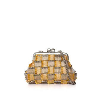 Pins handbag with a chain strap on a white background
