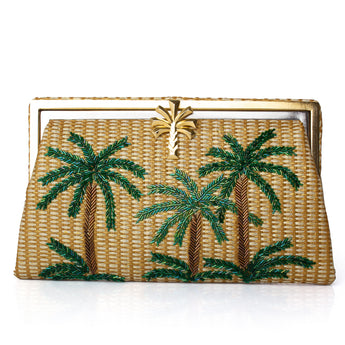 GREEN OASIS GOLD STRAW GRACE CLUTCH