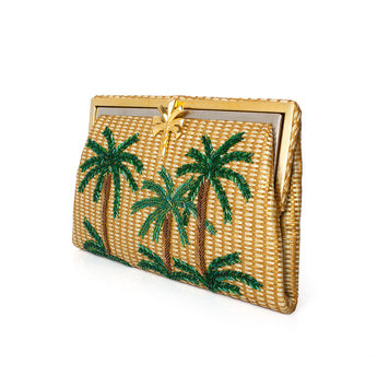 GREEN OASIS GOLD STRAW GRACE CLUTCH