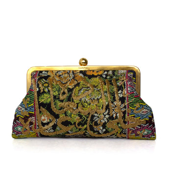 Colorful clutch bag with flower design beaded with gold  on a white background