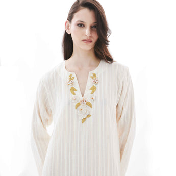 IVORY YASMINE ON BEIGE AMAL DRESS