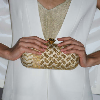 KEFFIYEH SHIMMER SILVER BOX CLUTCH