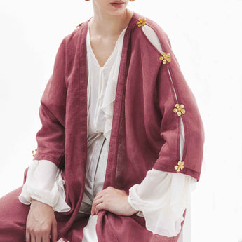 METAL DAISY ON BORDEAUX ABAYA
