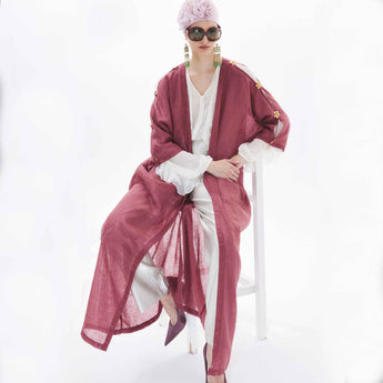METAL DAISY ON BORDEAUX ABAYA