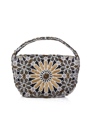 Handbag with a decorative Moroccan pattern on a white background