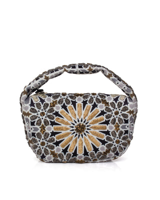 Handbag with a decorative Moroccan pattern on a white background