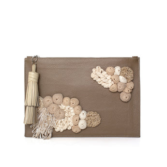 MOSS ON BEIGE LEATHER POUCH