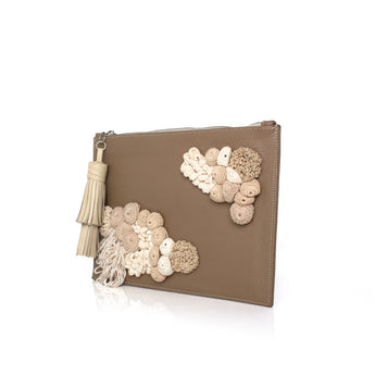 MOSS ON BEIGE LEATHER POUCH
