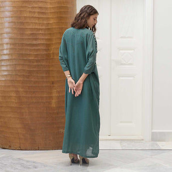 PEARL DROPS ON PALM TEAL ABAYA