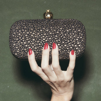 POMEGRANATE ON MORNING DEW BOX CLUTCH