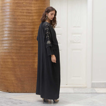 RISING SUN SLEEVE ON BLACK ABAYA