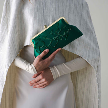 SAOUDIYAH GREEN ON GREEN SATIN CLASSIC BAG