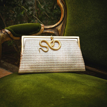 SERPENT ON SILVER STRAW GRACE CLUTCH