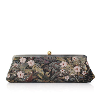 The Secret Garden Le Long, a long floral tapestry clutch with hand-beaded blossoms
