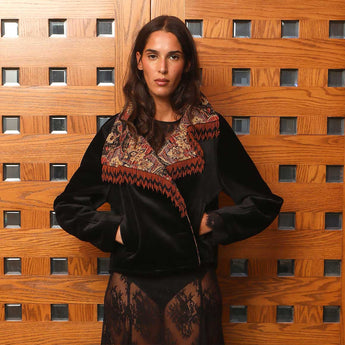 WOVEN TAPESTRY ON BLACK VELVET YAS JACKET