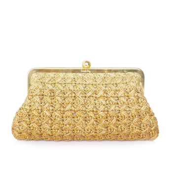 eclipse gold crochet classic clutch bag with shoulder chain