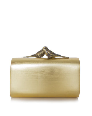 birds gold log lovers evening minaudière clutch