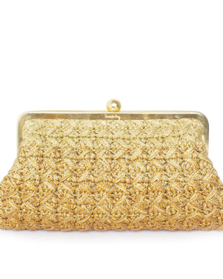 eclipse gold crochet classic clutch bag with shoulder chain